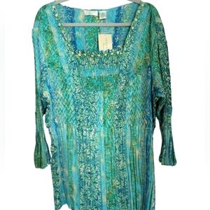 Laura Ashley 3X blouse NWT in shiny green/blue